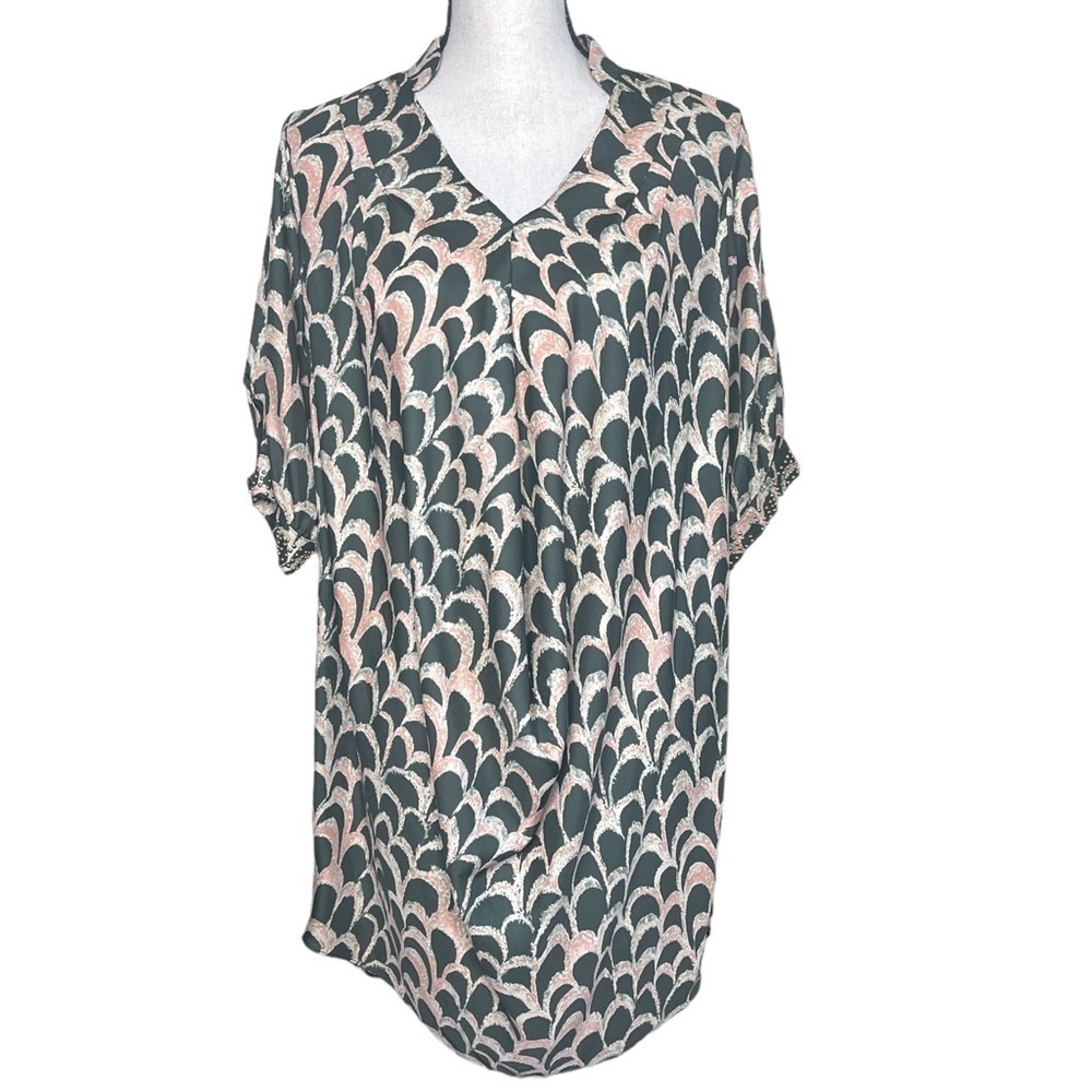 T Bags Los Angeles Green & Pink Viscose Tunic‎ Shirt Dress Womens Small